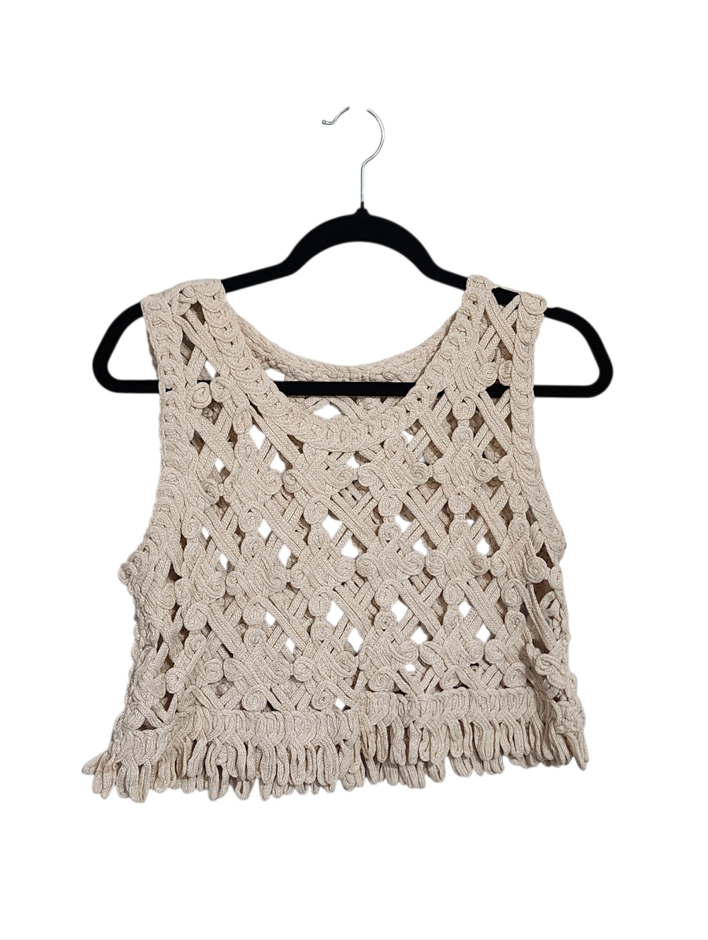 Crocheted Tan Crop Top Tank Sz S Western Boho Granola Indie Beachy